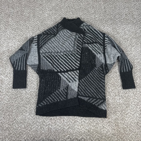Prana Sweaters - prAna Sweater Womens XS/S Gray Black Geometric Open Front Cardigan Mock Neck